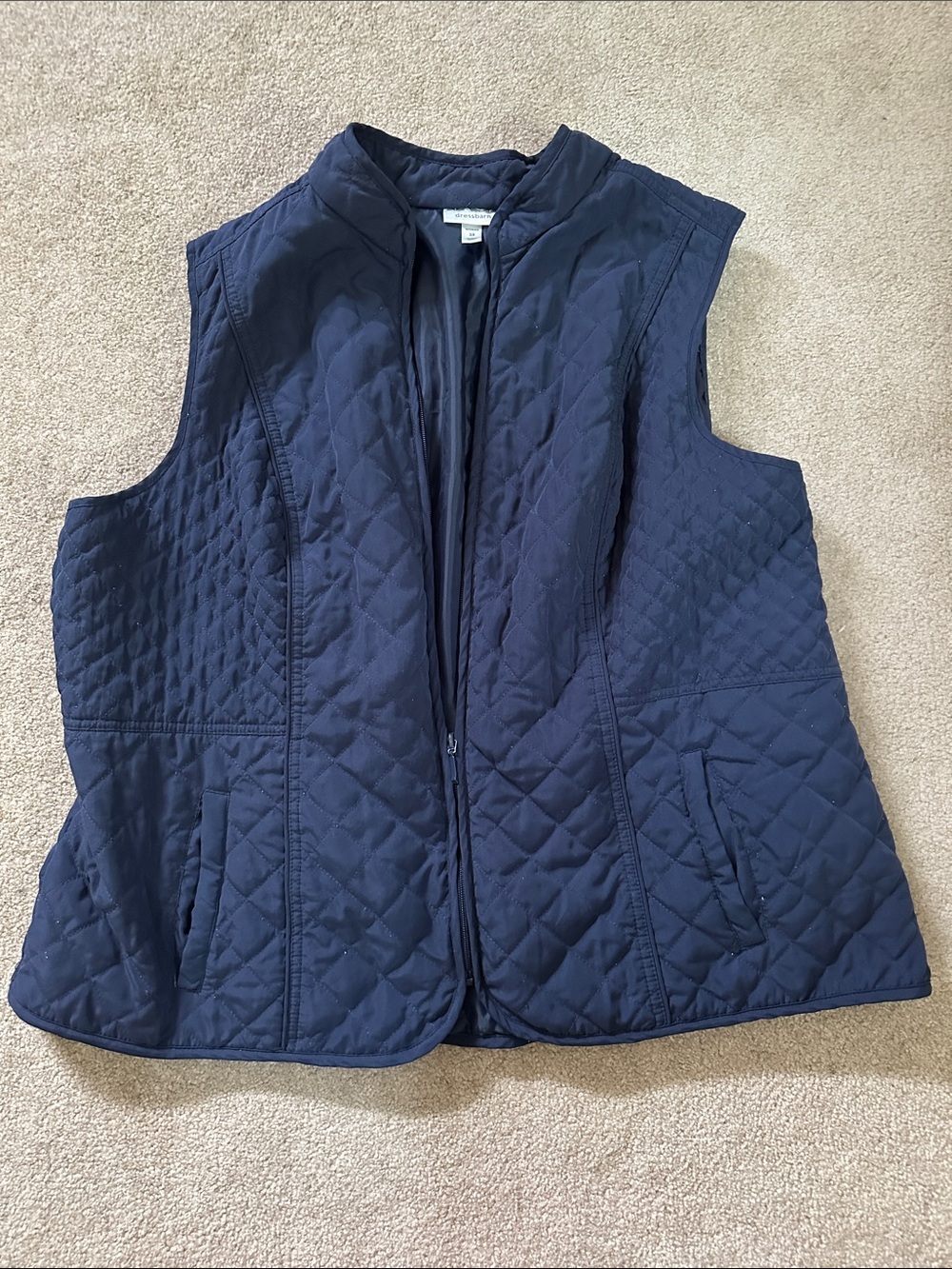 dressbarn Coastal Navy Quilted Sleeveless Vest